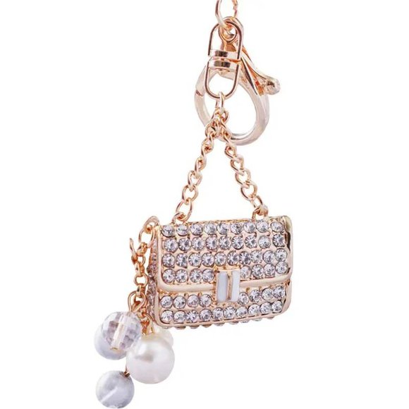 "RHINESTONE HANDBAG" HANDBAG JEWELRY CHARM PURSE GOLDEN PENDANT 44 - Picture 3 of 3